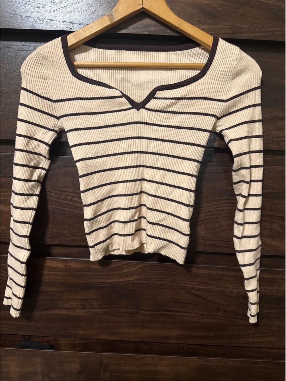 SHEIN Women's Striped Ribbed Knit Long Sleeve Top, Size Small